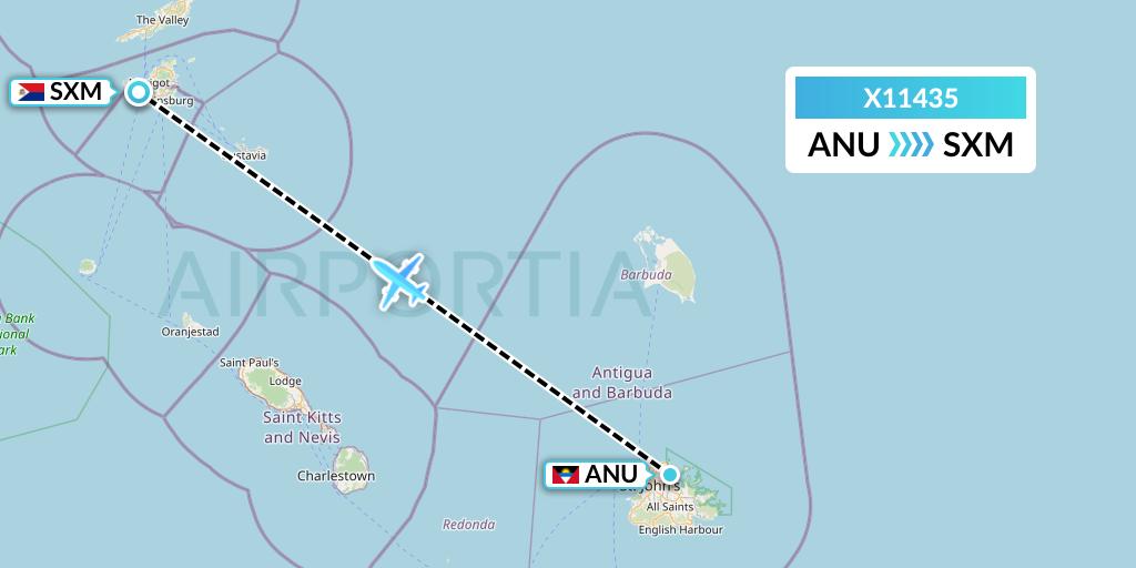 X11435 Nik Airways Flight Map: Antigua to Sint Maarten