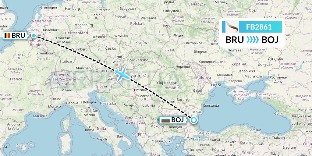 FB2861 Bulgaria Air Flight Map: Brussels to Burgas
