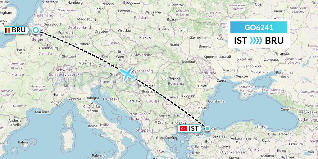 GO6241 ULS Airlines Cargo Flight Map: Istanbul to Brussels