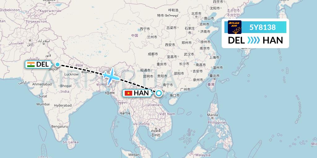 5Y8138 Atlas Air Flight Map: Delhi to Hanoi