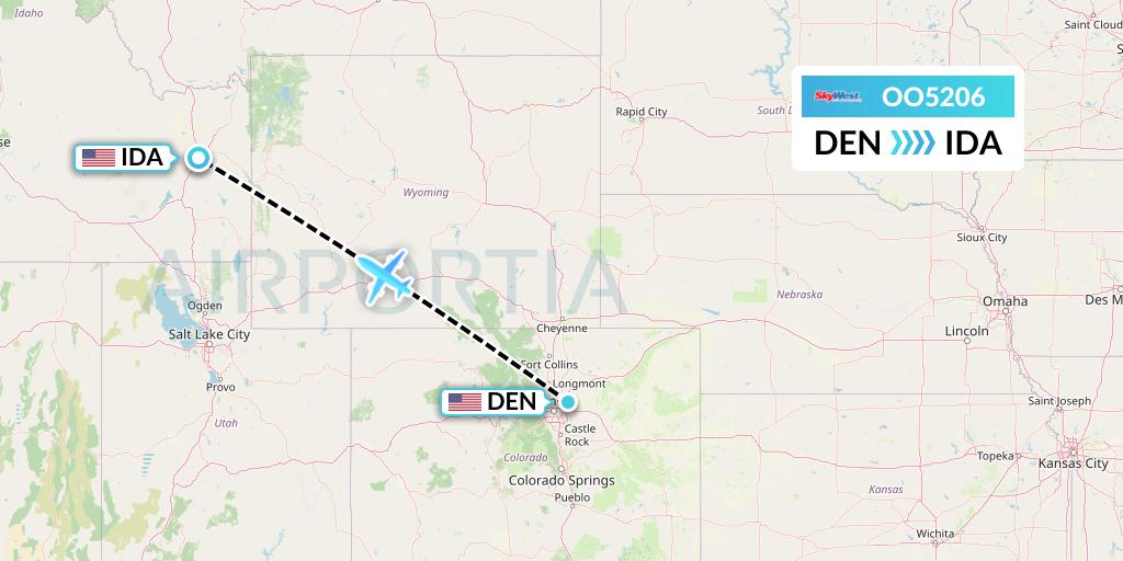 OO5206 SkyWest Airlines Flight Map: Denver to Idaho Falls