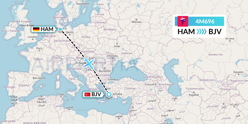 4M696 LATAM Airlines Argentina Flight Map: Hamburg to Bodrum