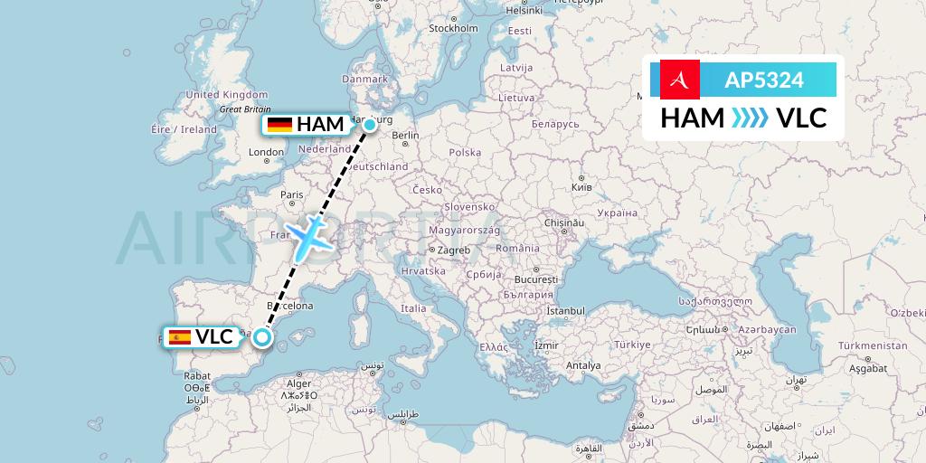 AP5324 AlbaStar Flight Map: Hamburg to Valencia