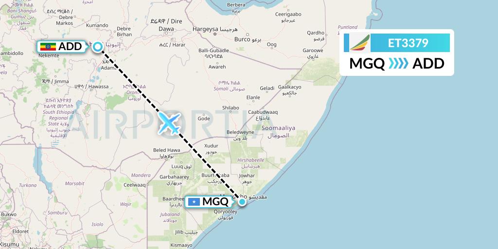 ET3379 Ethiopian Airlines Flight Map: Mogadishu to Addis Ababa