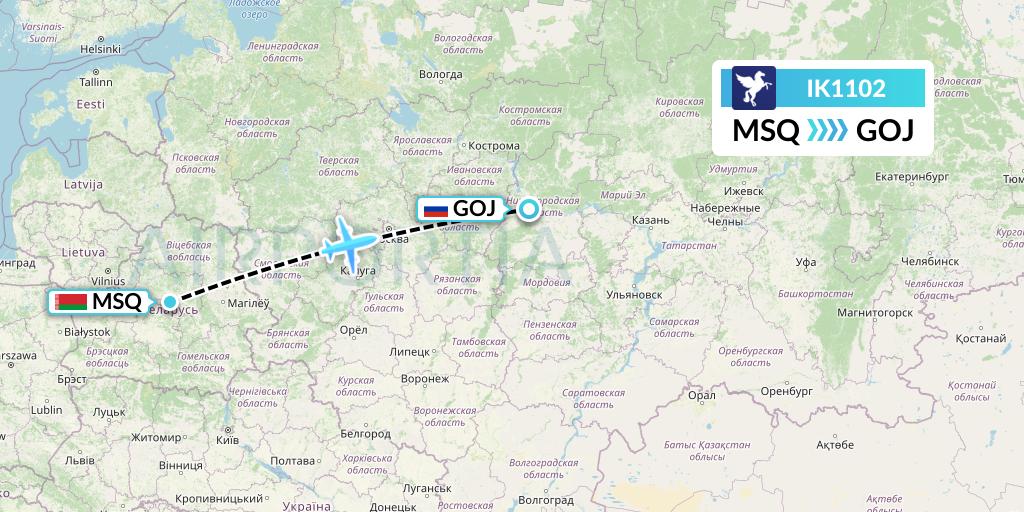 IK1102 Air Kiribati Flight Map: Minsk to Nizhny Novgorod