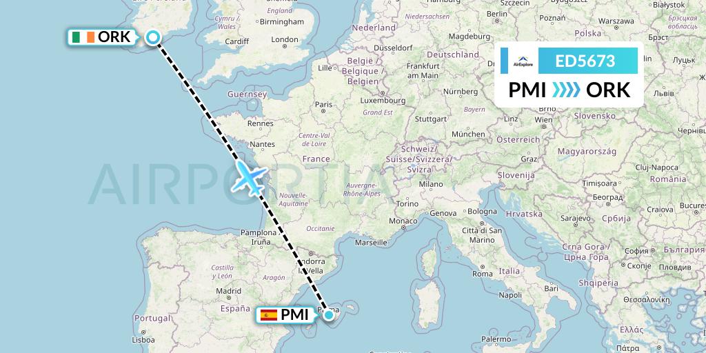 ED5673 AirExplore Flight Map: Palma de Mallorca to Cork