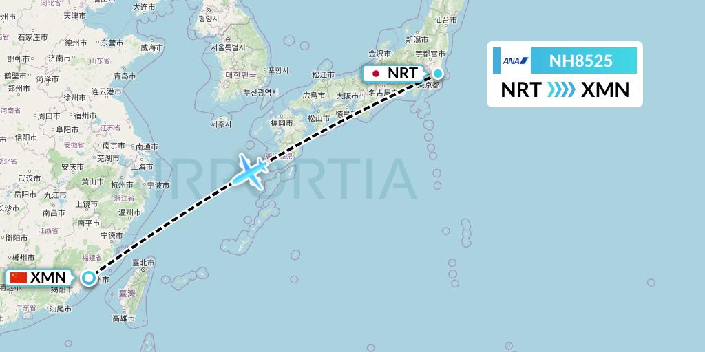 NH8525 All Nippon Airways Flight Map: Tokyo to Xiamen