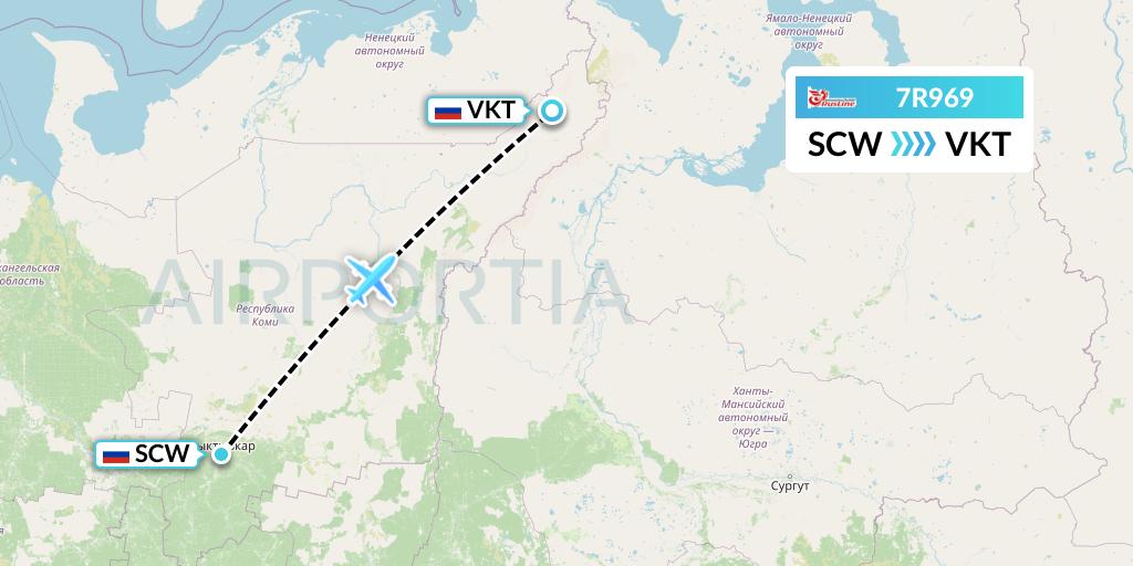 7R969 Rusline Flight Map: Syktyvkar to Vorkuta