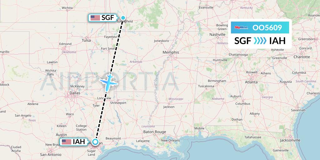 OO5609 SkyWest Airlines Flight Map: Springfield to Houston