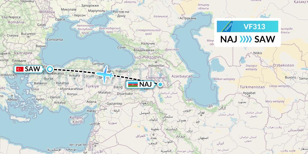 VF313 ValuAir Flight Map: Nakhchivan to Istanbul