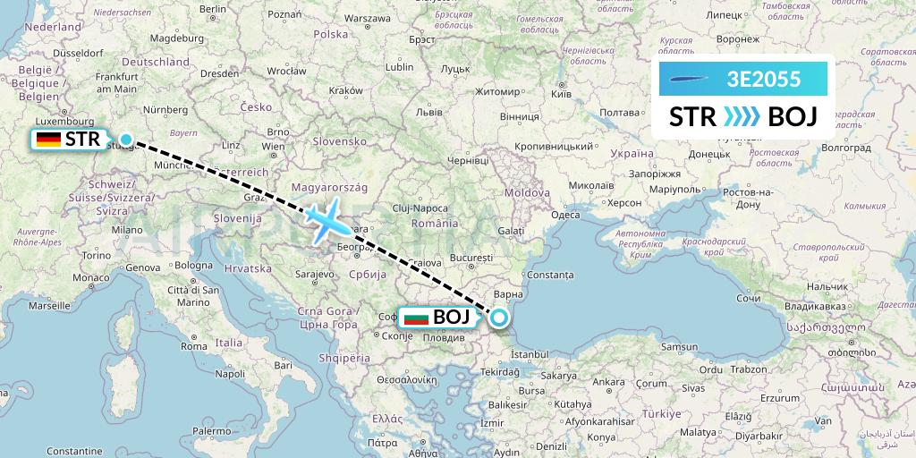 3E2055 Air Choice One Flight Map: Stuttgart to Burgas