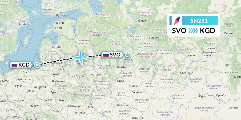 5N251 Nordavia Flight Map: Moscow to Kaliningrad