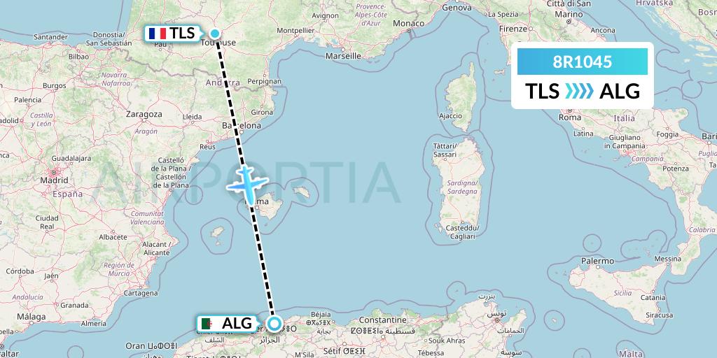 8R1045 Amelia Flight Map: Toulouse to Algiers