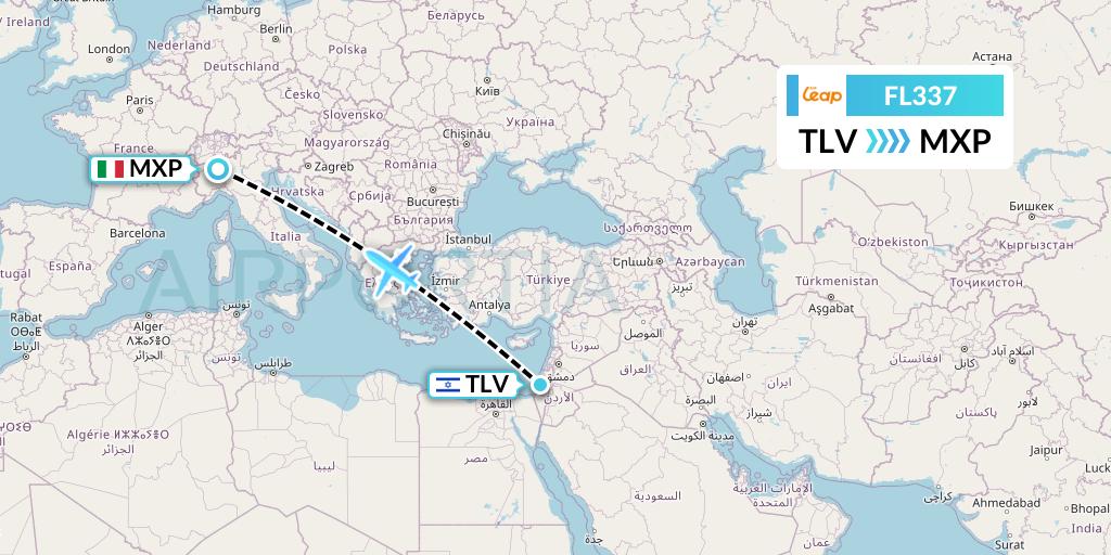 FL337 AirTran Flight Map: Tel Aviv to Milan