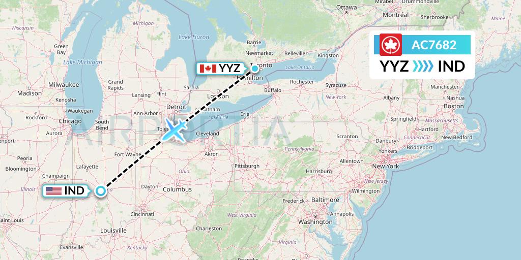 AC7682 Air Canada Flight Map: Toronto to Indianapolis