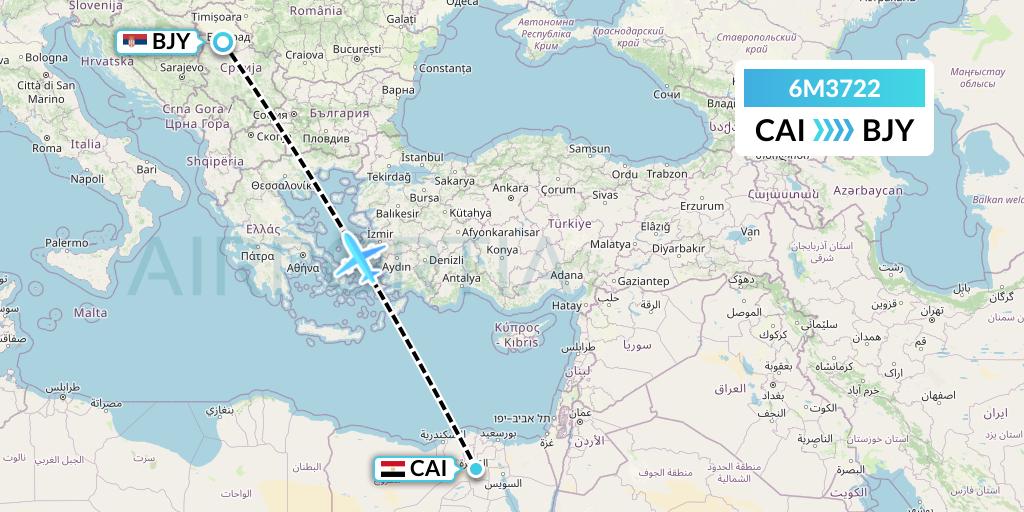 6M3722 Air Minas Flight Map: Cairo to Batajnica