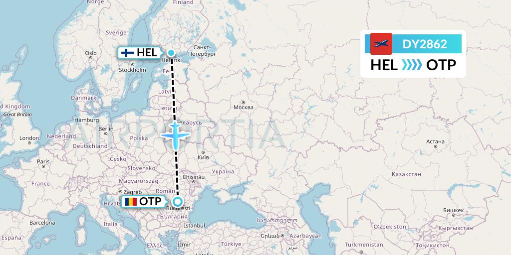 DY2862 Norwegian Flight Map: Helsinki to Bucharest