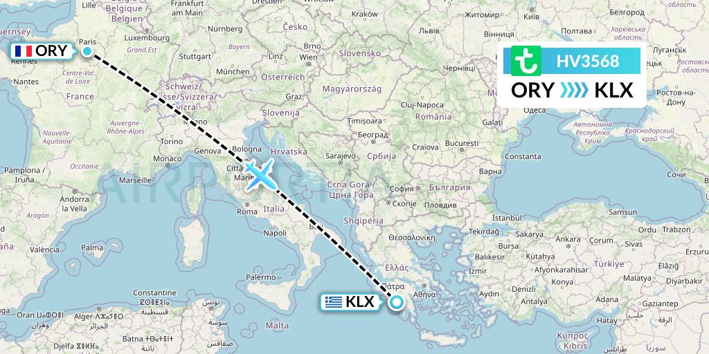 HV3568 Transavia Flight Map: Paris to Kalamata