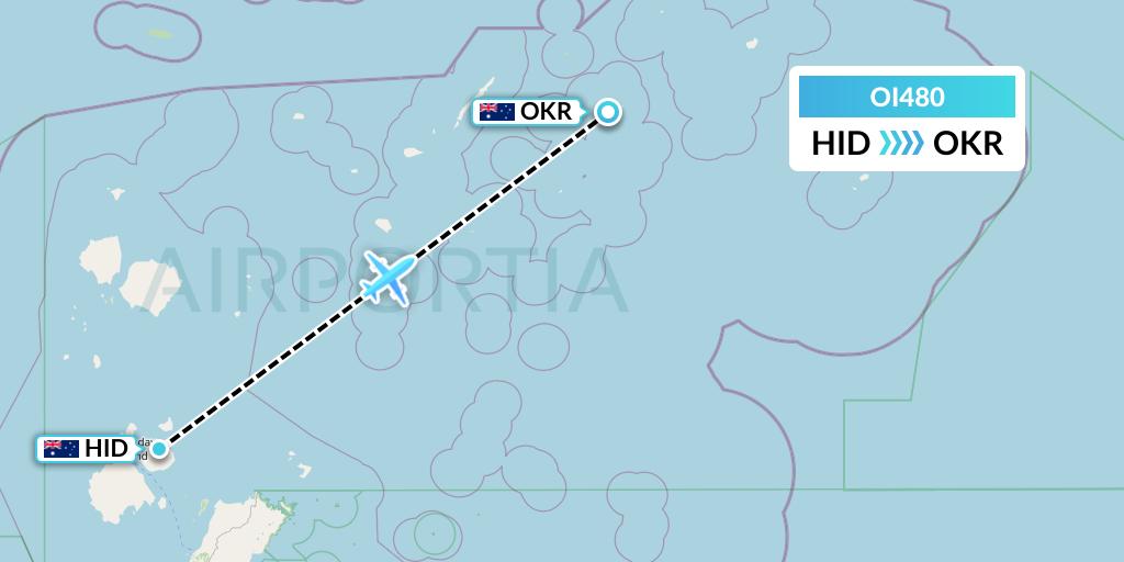 OI480 Hinterland Aviation Flight Map: Horn Island to Yorke Island