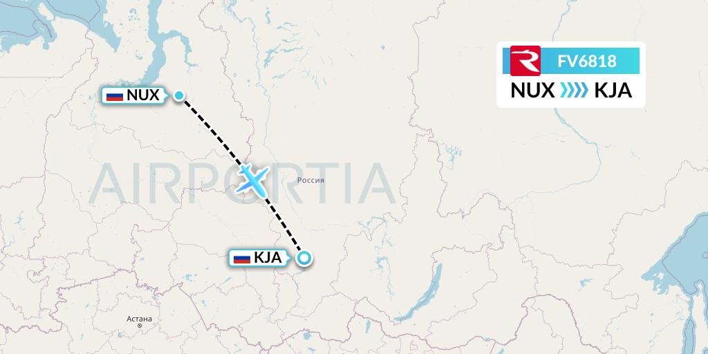 FV6818 Rossiya Flight Map: Novy Urengoy to Krasnoyarsk
