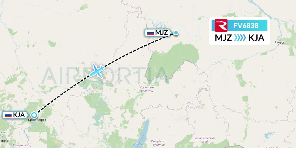 FV6838 Rossiya Flight Map: Mirny to Krasnoyarsk