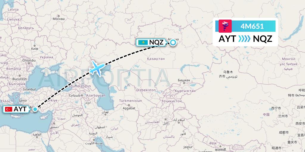 4M651 LATAM Airlines Argentina Flight Map: Antalya to Astana