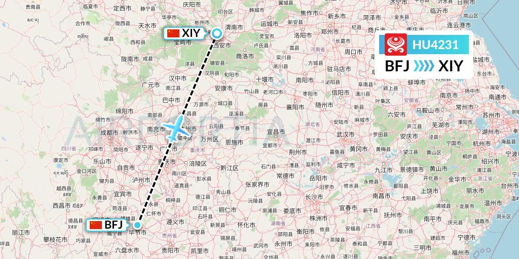 HU4231 Hainan Airlines Flight Map: Bijie to Xi'an
