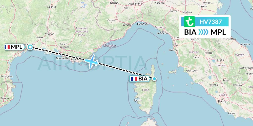 HV7387 Transavia Flight Map: Bastia to Montpellier
