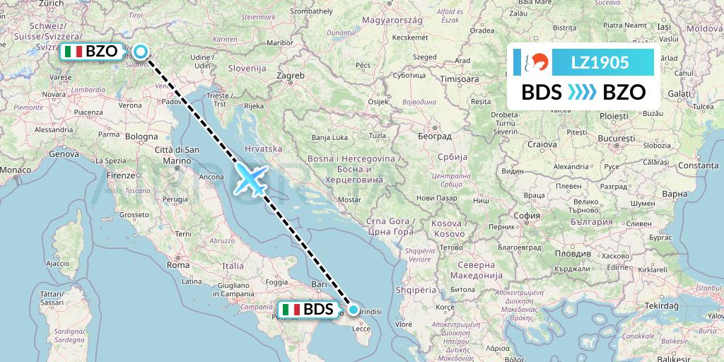LZ1905 Air Link Flight Map: Brindisi to Bolzano