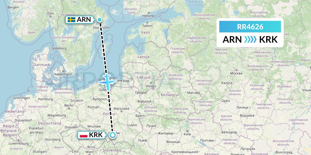 RR4626 Royal Air Force Flight Map: Stockholm to Krakow