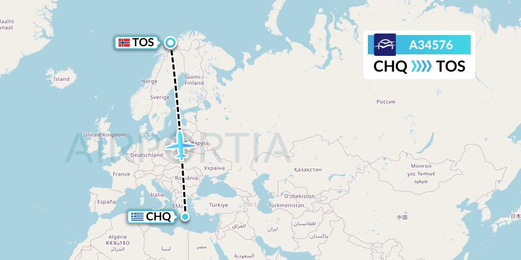 A34576 Aegean Airlines Flight Map: Chania to Tromso