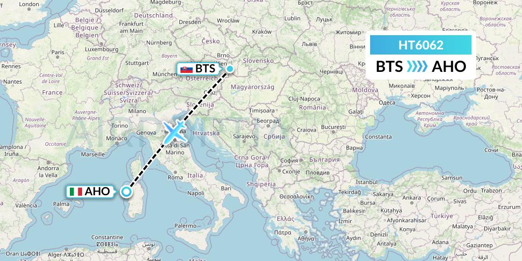 HT6062 Ningxia Cargo Airlines CO.,LTD Flight Map: Bratislava to Alghero