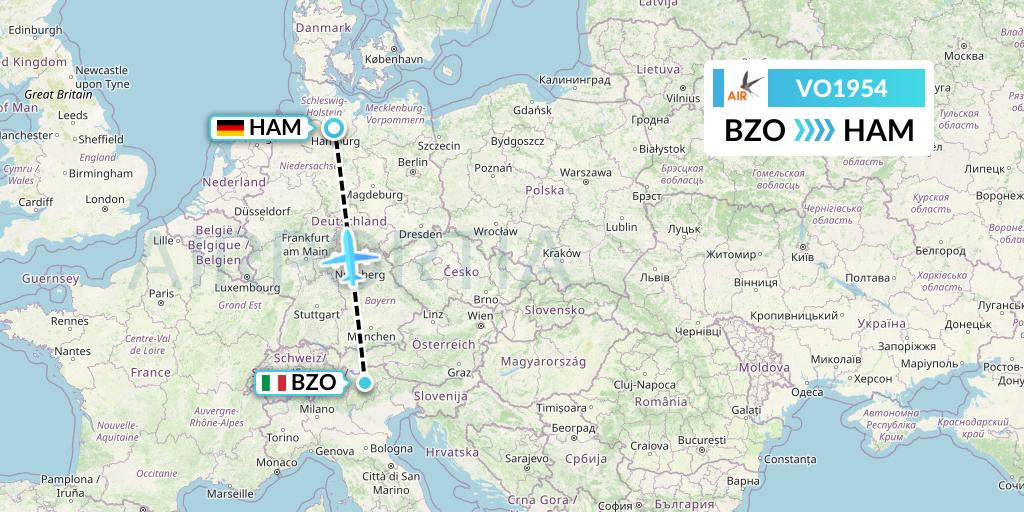 VO1954 Voyage Air Flight Map: Bolzano to Hamburg