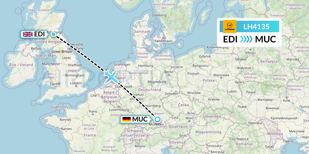 LH4135 Lufthansa Flight Map: Edinburgh to Munich
