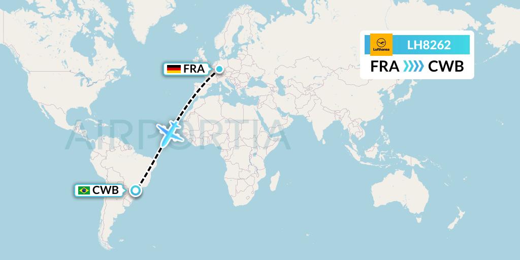 LH8262 Lufthansa Flight Map: Frankfurt to Curitiba