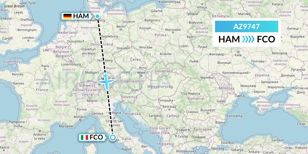 AZ9747 ITA Airways Flight Map: Hamburg to Rome