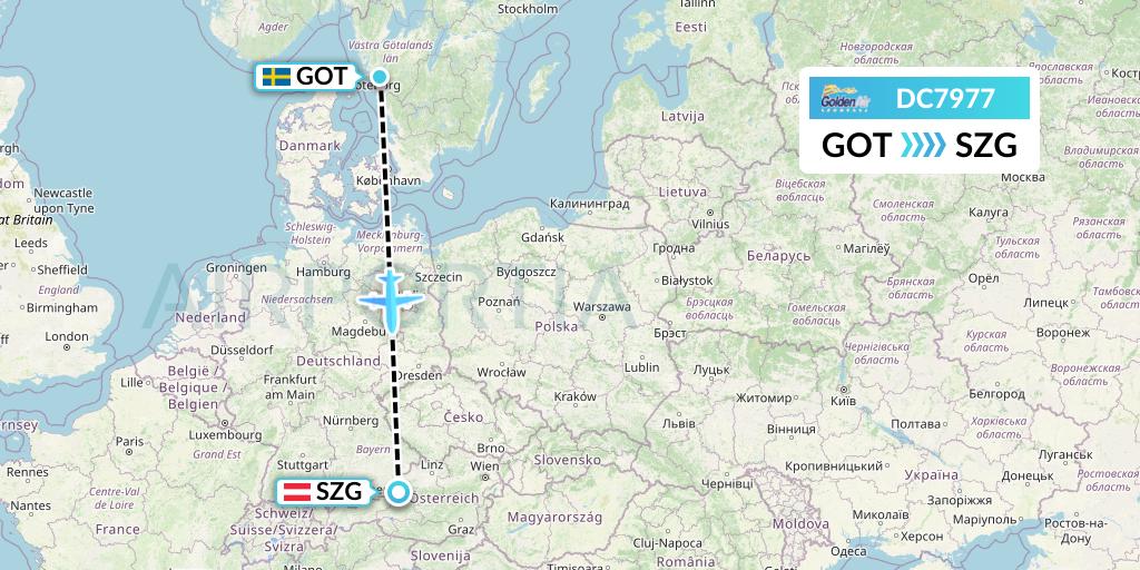 DC7977 Braathens Regional Flight Map: Gothenburg to Salzburg