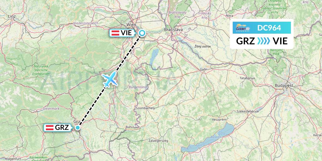 DC964 Braathens Regional Flight Map: Graz to Vienna