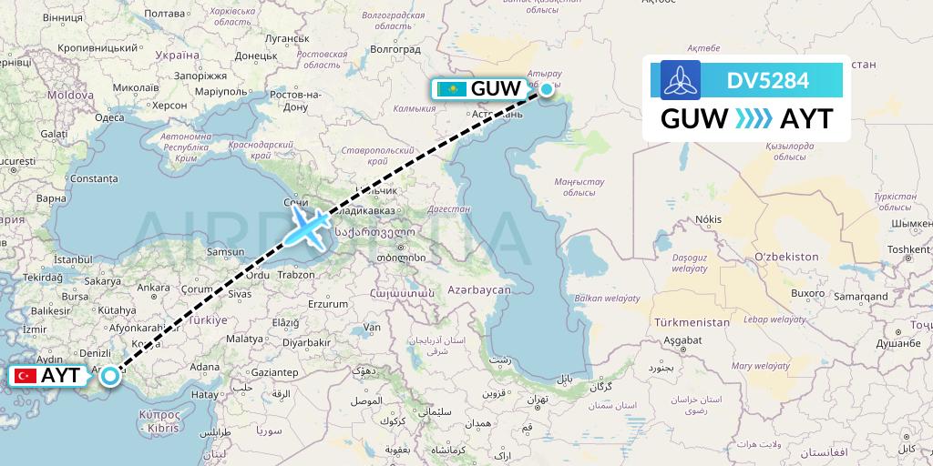 DV5284 SCAT Flight Map: Atyrau to Antalya