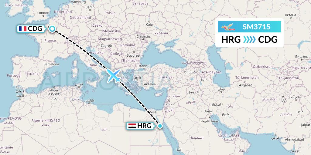 SM3715 Air Cairo Flight Map: Hurghada to Paris