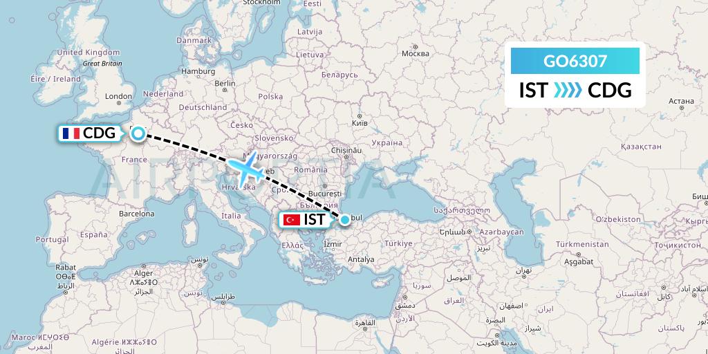 GO6307 ULS Airlines Cargo Flight Map: Istanbul to Paris
