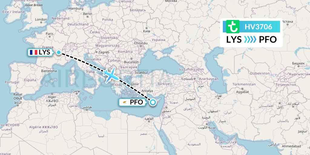 HV3706 Transavia Flight Map: Lyon to Pafos