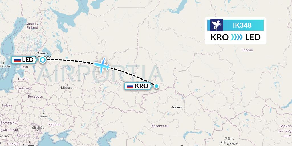 IK348 Air Kiribati Flight Map: Kurgan to St. Petersburg