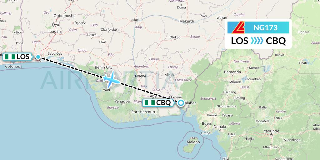 NG173 Aero Contractors Flight Map: Lagos to Calabar