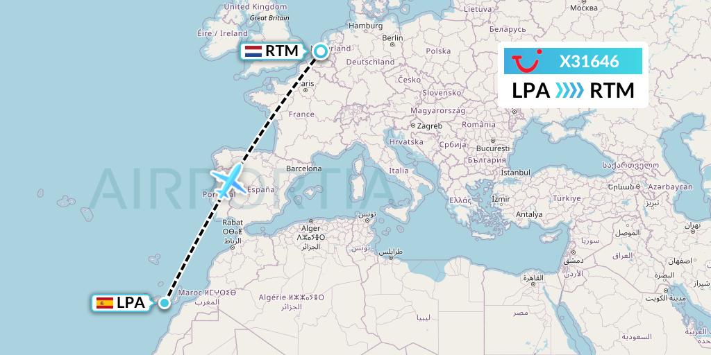 X31646 TUI fly Germany Flight Map: Las Palmas to Rotterdam