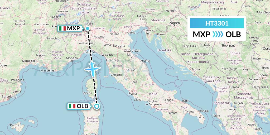 HT3301 Ningxia Cargo Airlines CO.,LTD Flight Map: Milan to Olbia