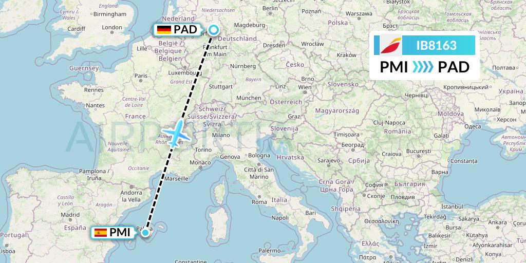 IB8163 Iberia Flight Map: Palma de Mallorca to Paderborn