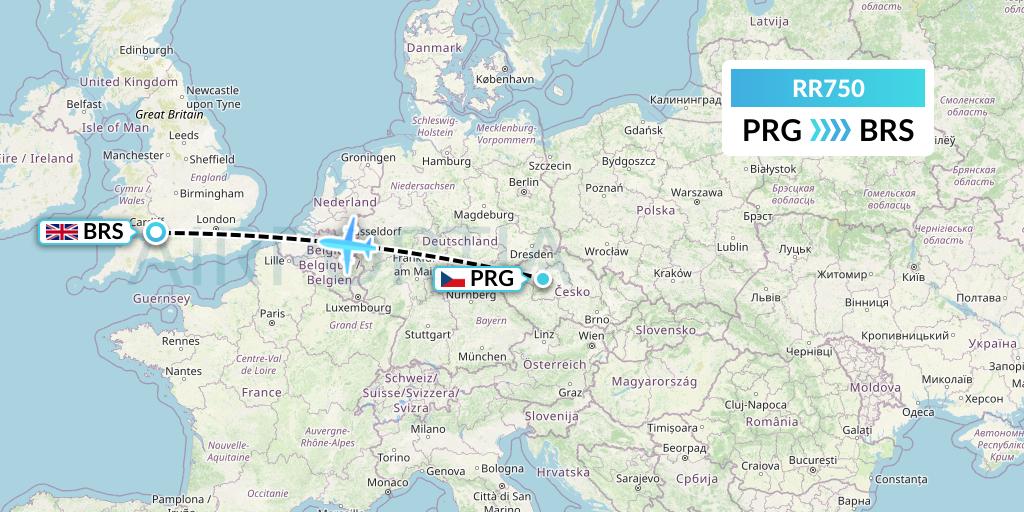 RR750 Royal Air Force Flight Map: Prague to Bristol