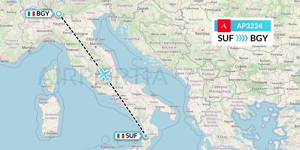 AP3224 AlbaStar Flight Map: Lamezia Terme to Milan