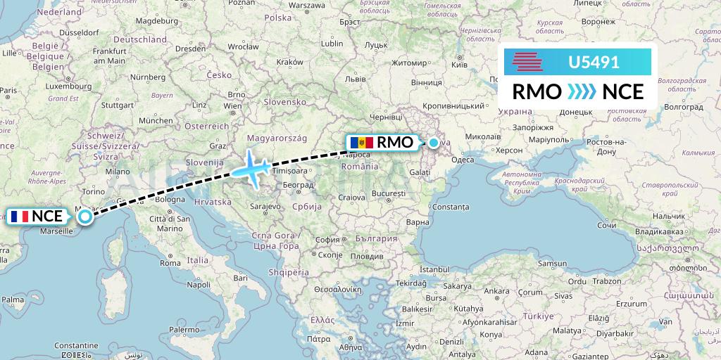 U5491 Karinou Airlines Flight Map: Chisinau to Nice